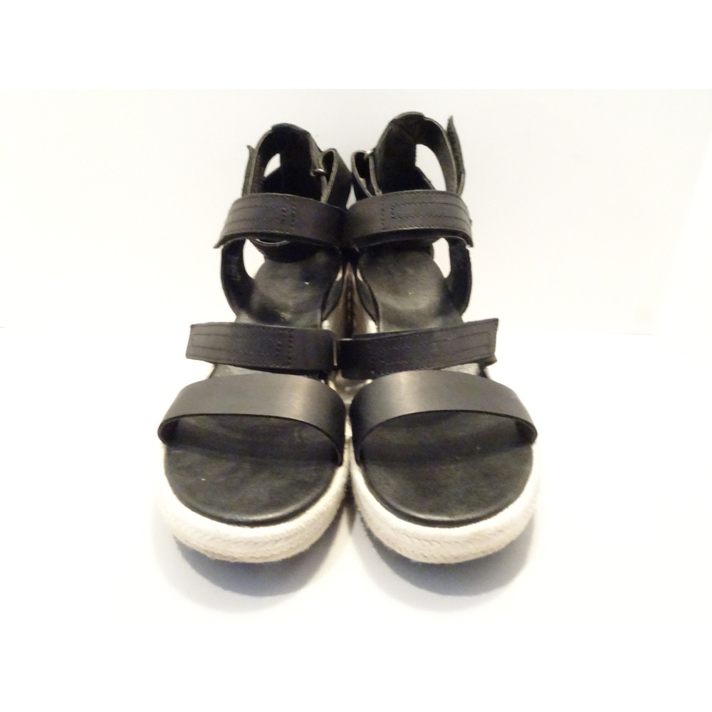 Sorel Cameron Black Leather Espadrille Wedge Sandals Platform Strappy Size 12